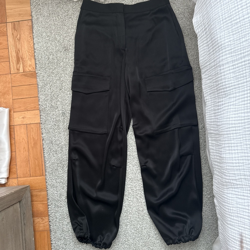Black Satin Cargo Pants